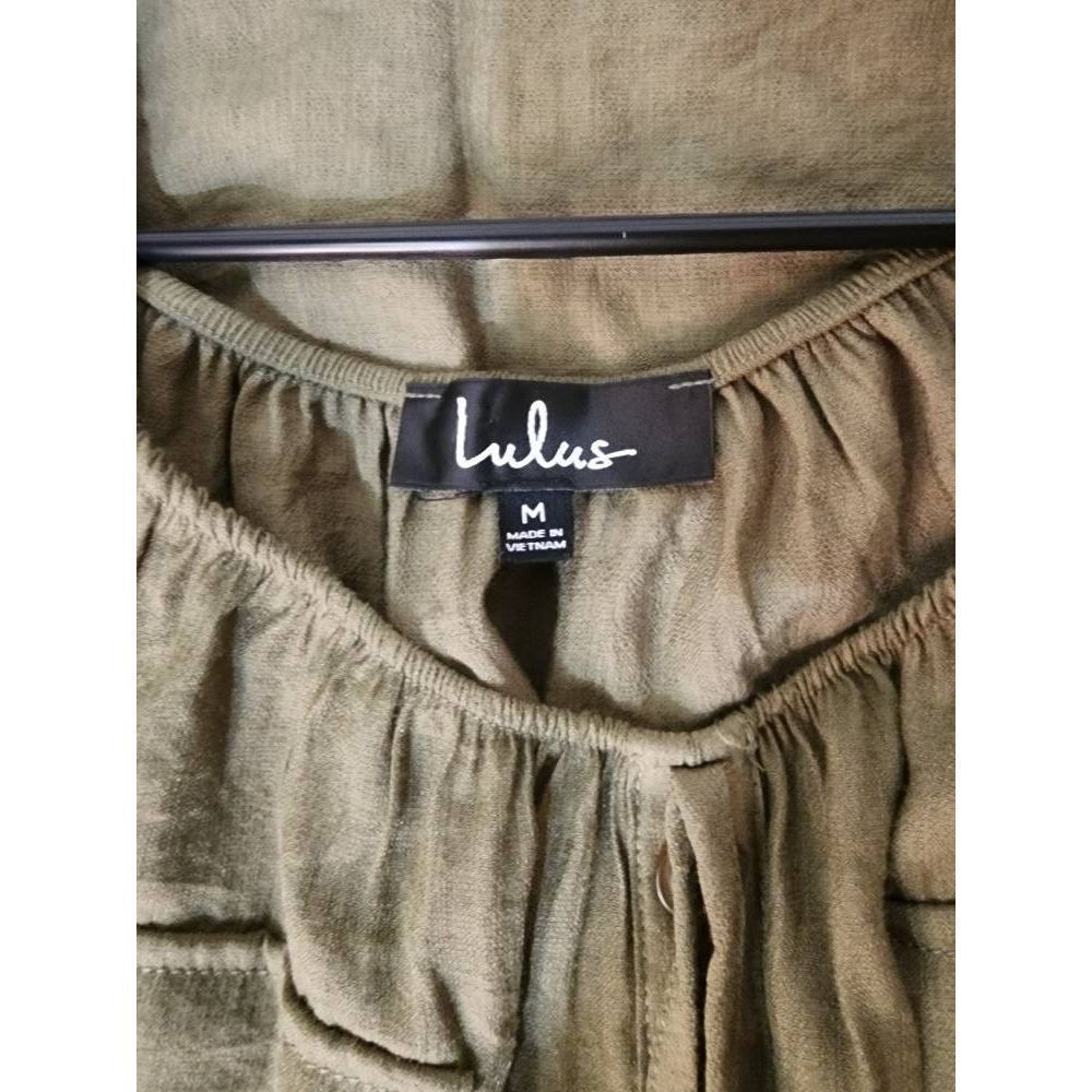 Lulus Etta Olive Green Button Front Off-the-Shoulder Dress good pre-owned condit - Picture 4 of 7